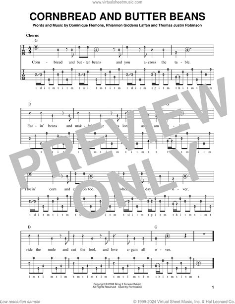 Cornbread And Butter Beans sheet music for banjo solo (PDF)