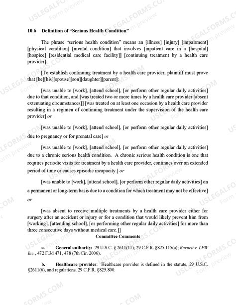 10.6 Definition of "Serious Health Condition". | US Legal Forms