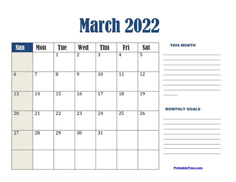 March 2022 Calendar Printable Landscape
