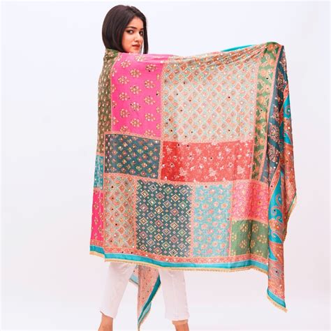 Multicolored digital print dupatta with work