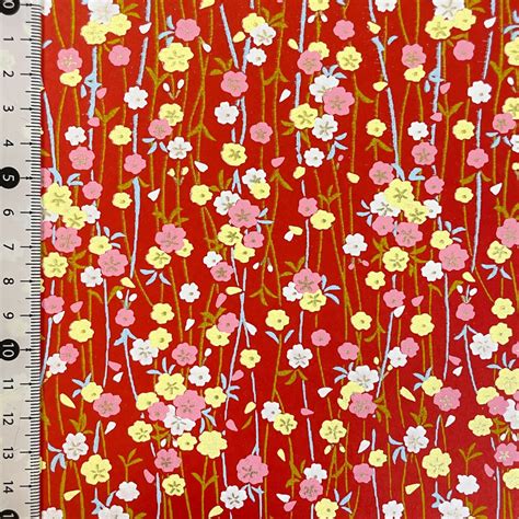 友禅和紙 可愛いしだれ桜 糸桜 赤 大判 約63x93 cm 千代紙 Yuzen Dyeing 109077375 | 森田和紙オンライン ...