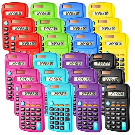 24 Pcs Pocket Size Basic Calculators for Students Dual Powered Handheld ...