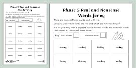 Phase 5 'ew' Colour by Phoneme Real and Nonsense Words - phase 5