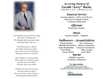 Gerald "Jerry" Burke Obituary - 2016 - Stenshoel-Houske Funeral and ...