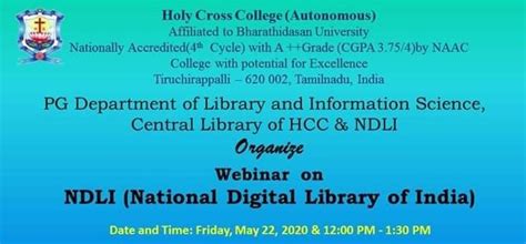 Online Webinar on NDLI (National Digital Library of India) Friday, May ...