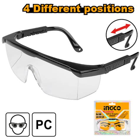 Ingco HSG04 Safety Goggles with Adjustable Temples and Flank Protectio ...