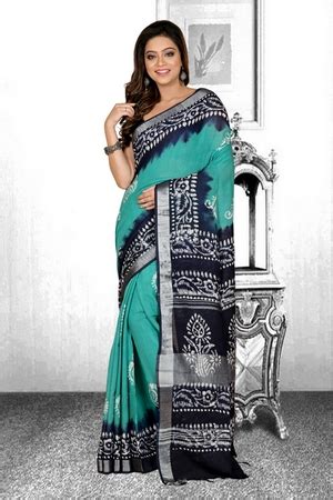 Sky Blue Pure Cotton Batika Batik Print Saree (1659)