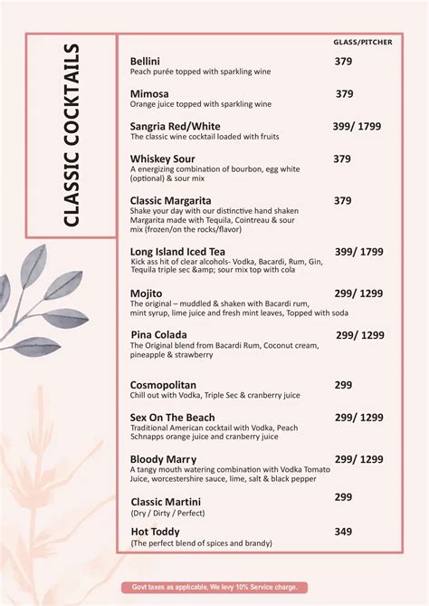 Menu at Bella Rossa, Delhi, Plot No. G