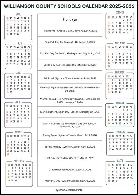 Williamson County Schools Calendar 2025-2026 [Holidays]