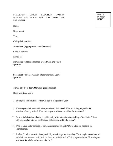 President Nomination FORM- 2024-25 - STUDENTS’ UNION ELECTION 2024 - 25 ...