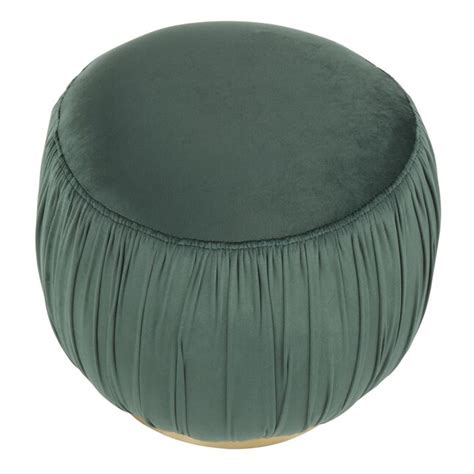 LumiSource Ruched Modern Gold Metal, Emerald Green Velvet Velvet Round ...