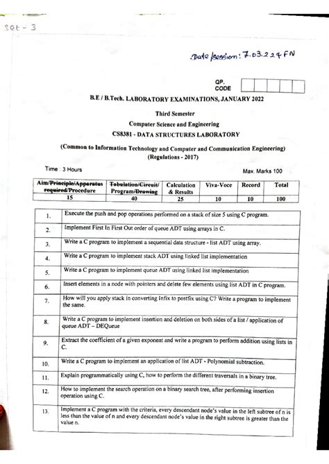 Document 4 - Practical questions - set 3 Date : 7.03 QP. CODE B B ...