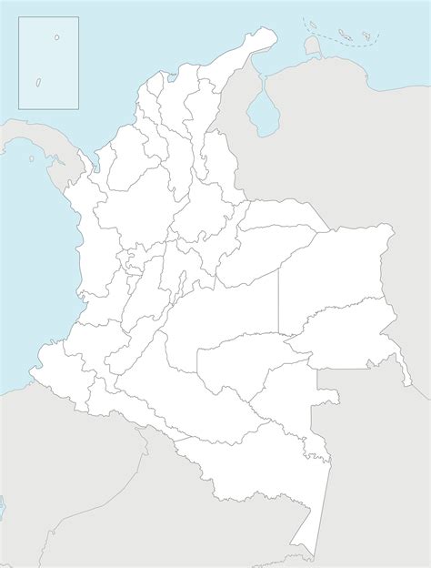 Vector blank map of Colombia with departments, capital region and administrative divisions, and ...