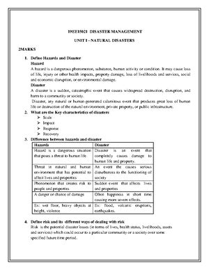 Unit 1 - Unit 1 Introduction to disasters - 1 | P a g e GE8 071 ...