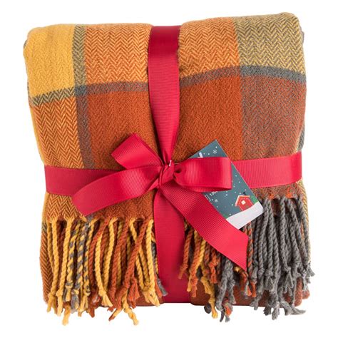Buy G Lake Orange Plaid Blanket Throw Acrylic Soft Reversible Dyed ...