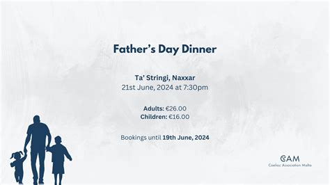 Father's Day Dinner - Coeliac Association Malta