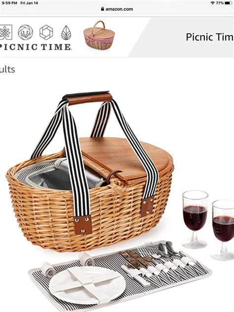 Wicker Picnic Basket with Wine Glasses and Utensils