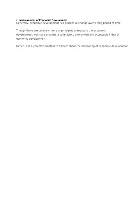 Measurement of Economic Development - Measurement of Economic Development Generally, economic ...