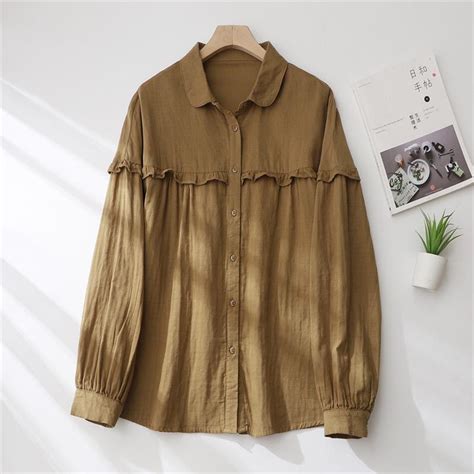 Down Shoulder Cotton Ruffle Loose Fit Shirt – Stitche