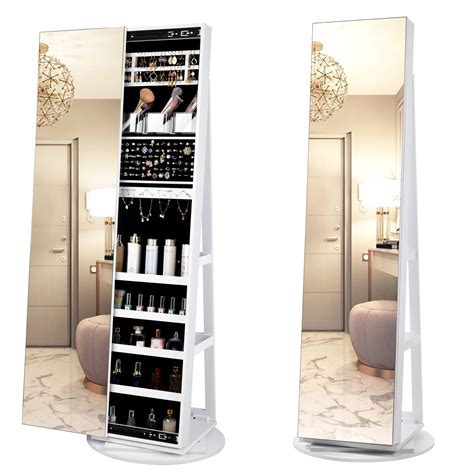 LVSOMT 360° Swivel Jewelry Cabinet with Full Length Mirror, 63" Large ...