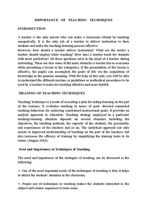 Importance OF Teaching Techniques - IMPORTANCE OF TEACHING TECHNIQUES ...
