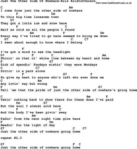 Country Music:Just The Other Side Of Nowhere-Kris Kristofferson Lyrics ...