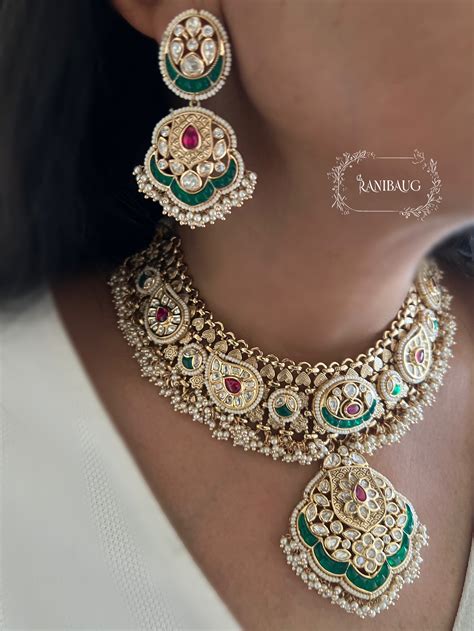 Tulsi Traditional Indian Big Necklace Jewellery Set By Ranibaug | Wedd