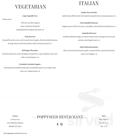 The Poppyseed Restaurant menu in Buffalo, New York, USA