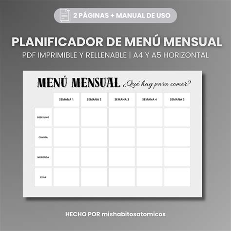 Printable and Fillable Monthly Menu Planner, Monthly Menu Organizer ...