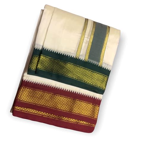 PRAKASAM COTTON Men's Cotton Blended Silk type Zari Double dhoti and ...