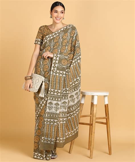 BLOCKS OF INDIA Hand Block Print Cotton Sarees For Women with Unstitch ...