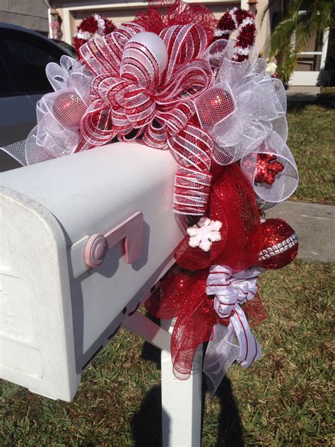 Candy cane themed mailbox swag | Mailbox swag christmas, Christmas ...