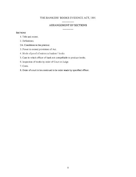 The Bankers' Books Evidence Act, 1891: Arrangement of Sections and ...