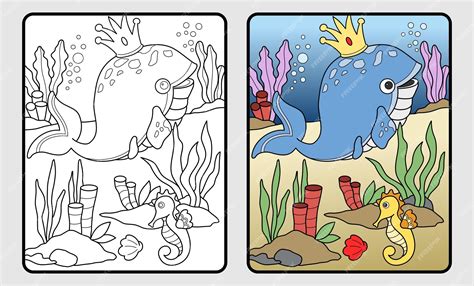 King of whales coloring book or educational pages for kids and ...