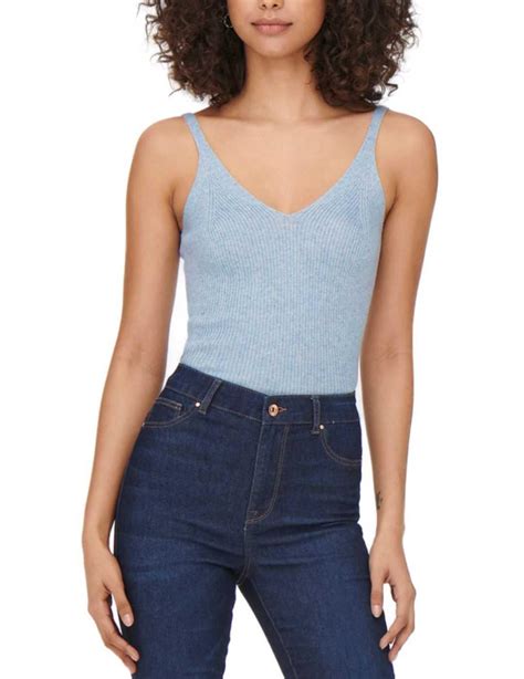 Top de punto Only Lina celeste sin mangas para mujer