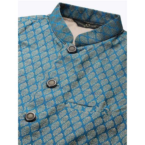 Buy SOJANYA Jacquard Silk Peacock Blue Self Design Only Nehru Jacket Online