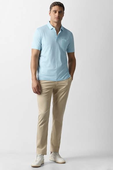 Buy Men Light Blue Solid Polo Neck T-shirt Online - 40075565 | Van Heusen