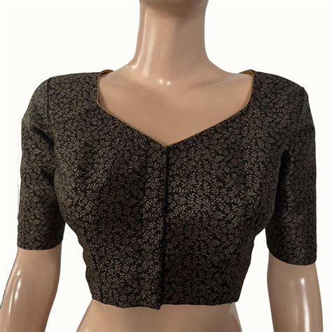 Banarasi Brocade Semi Silk Blouse with Sweetheart neck & Lining, Black ...