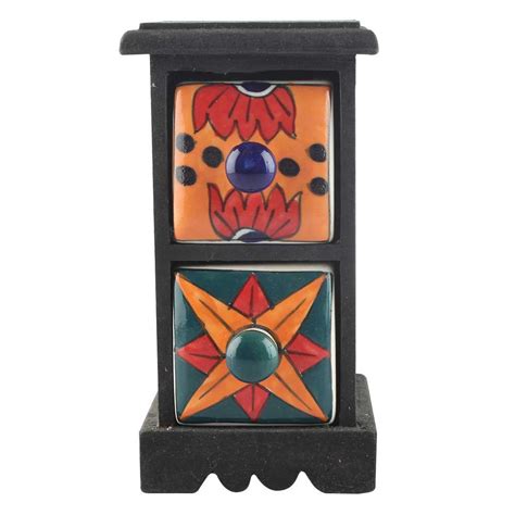 Indian-Shelf Handmade Vocalforlocal Wooden 2 Vertical Drawers Floral ...