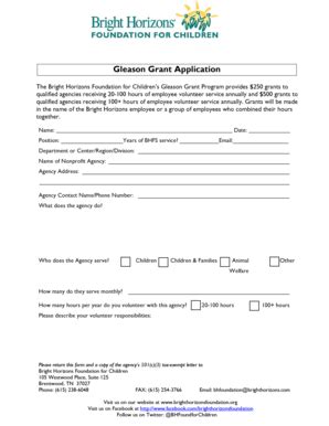 The Bright Horizons Foundation For Childrens Gleason Grant Program ...