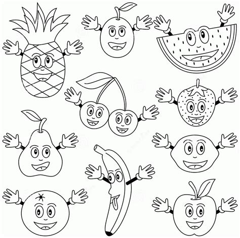 Collection of Fruits And Vegetables Coloring Pages - Free Printable