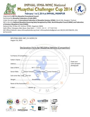 Fillable Online mfimuaythaiindia Declaration Form for Muaythai Athlete ...