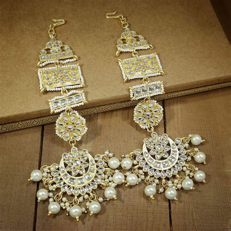 Etnico 18K Gold Plated Zinc Matte Finish Kundan and Pearl Chandbali Ea ...
