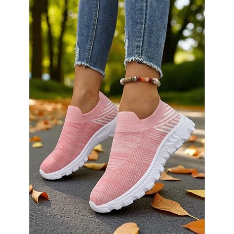 Women's Pink Flyknit Slip-On Sneakers with White Sole – Casual ...