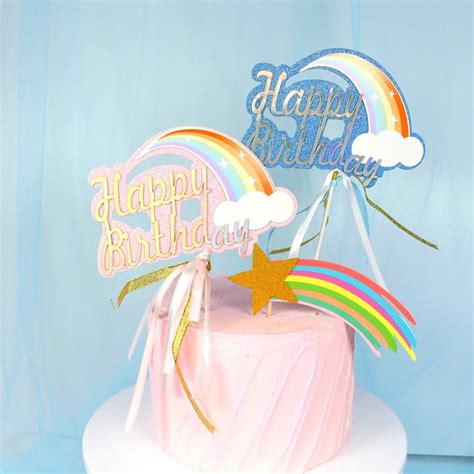 Bakewareind Rainbow Happy Birthday Cake Decoration Cake Topper