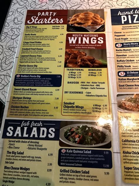 Menu at Bubba's 33 pizzeria, Universal City