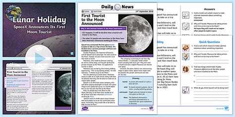 UKS2 First Tourist to the Moon Daily News Resource Pack