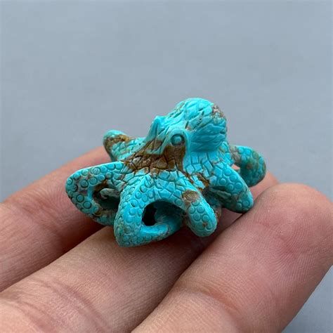 Natural Turquoise Octopus Carving – Hand Carved Semi-Precious Gemstone ...