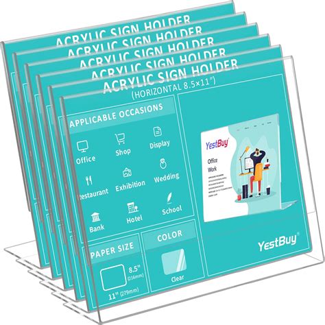 Buy Slant Back Sign Holder 8.5x11 Inches, 6 Pack Horizontal Acrylic ...