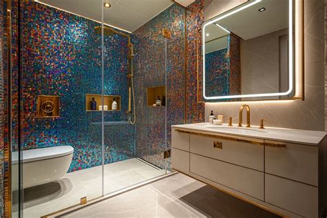 Art Deco Square Multicoloured Mosaic Bathroom Tile Design